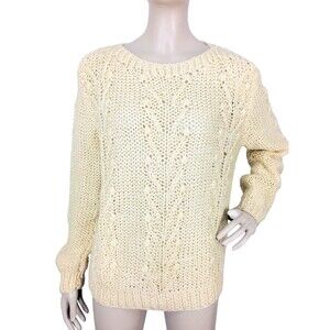 Vintage 80s Bernadette Women's Beige Chunky Knit Crochet Sweater Size S/M